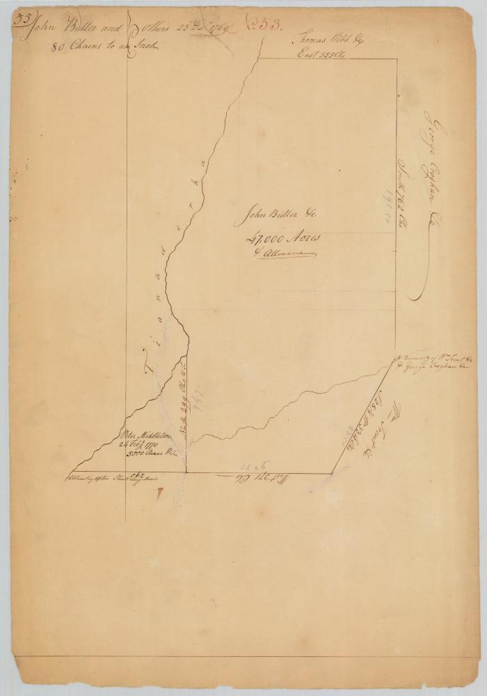 Survey of land for John Butler, 47,000 acres on Tianaderha creek. Map #653