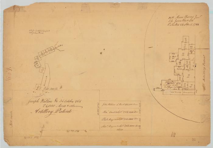 Survey of land for Joseph Wallon, Artillery Patent, 24,000 acres; Moses Harris and Jonathan Lee. Map #677