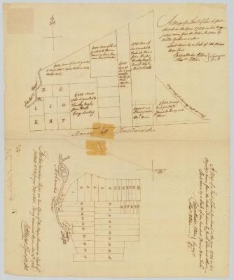 2 maps of lands bought of Indians by Walter Butler, Jacob Glen and others in 1733 and 1734. Map #629