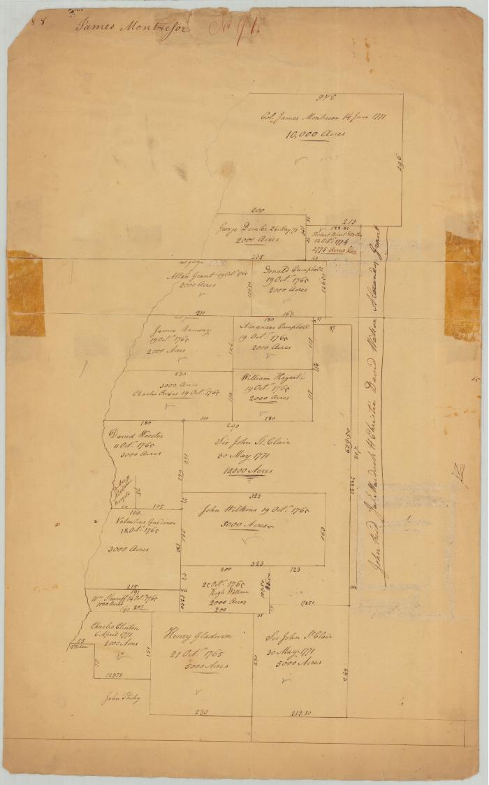 Survey of land for Jas. Montressor, 10,000 acres, also for Sir John St. Clair, 10,000 acres and others. Map #703