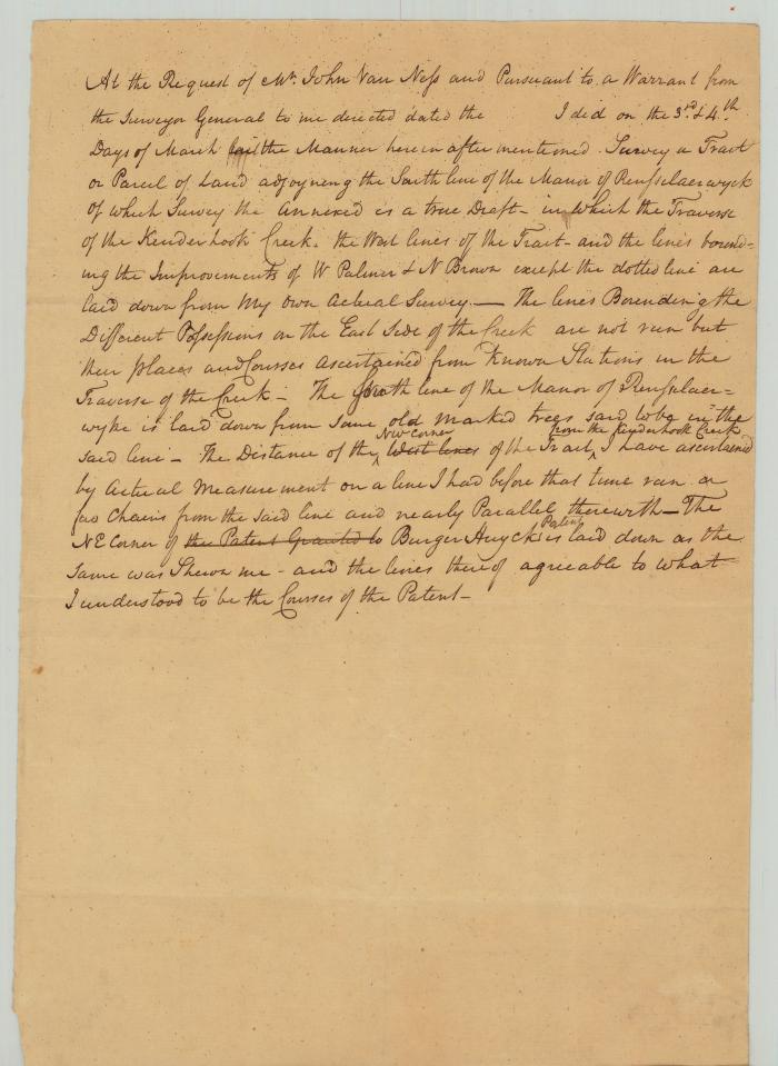 Warrant and survey of Van Ness grant on Kinderhook creek. Map #762B