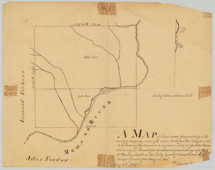 Survey of land for Thomas and William Burling; 2,400 acres north of Fonda's Patent. Map #738