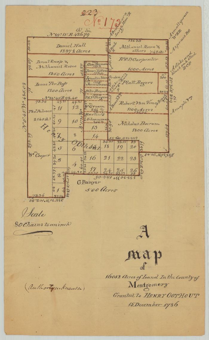 Map of Henry Outhout Patent; 16,052 acres, in Montgomery county. Map #804