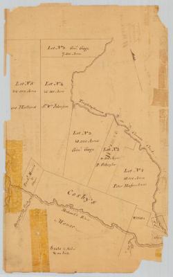 Map of Thomas Wenham's grant on Mohawk river (Oriskany patent ); also land north of Cosby's Manor. Map #886B