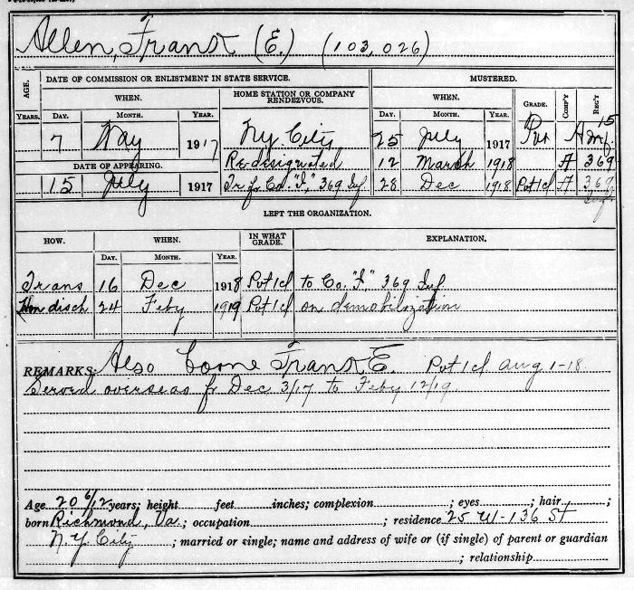 National Guard Muster Roll Abstract for World War I. Volume 38, Section A: Allen, Frank