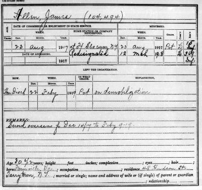 National Guard Muster Roll Abstract for World War I. Volume 38, Section A: Allen, James