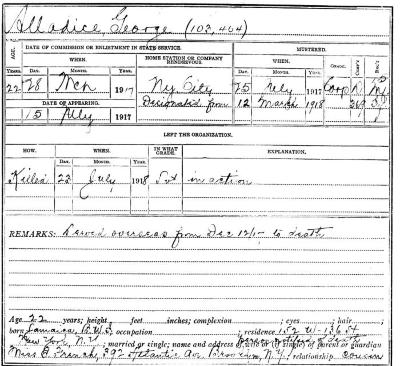 National Guard Muster Roll Abstract for World War I. Volume 38, Section A: Alladice, George