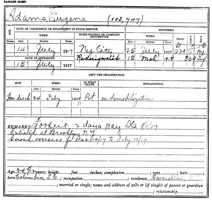 National Guard Muster Roll Abstract for World War I. Volume 38, Section A: Adams, Eugene