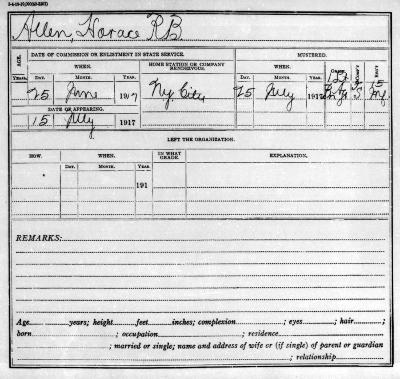 National Guard Muster Roll Abstract for World War I. Volume 38, Section A: Allen, Horace