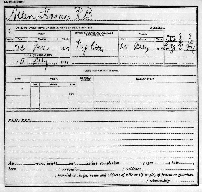 National Guard Muster Roll Abstract for World War I. Volume 38, Section A: Allen, Horace