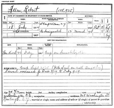 National Guard Muster Roll Abstract for World War I. Volume 38, Section A: Allen, Robert