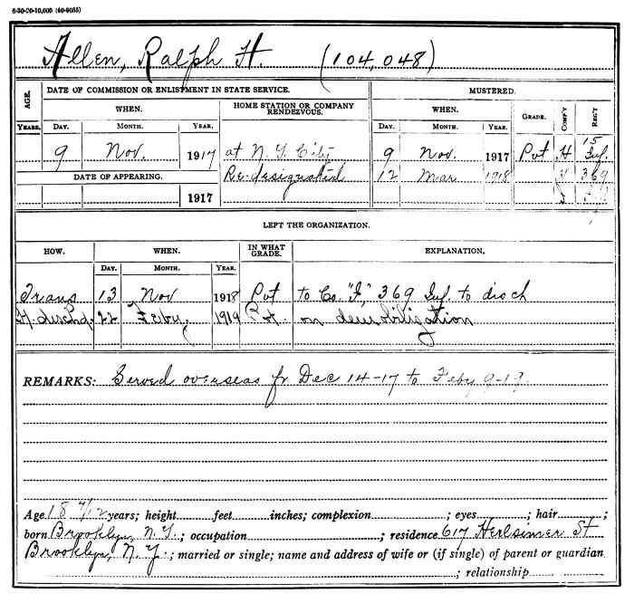 National Guard Muster Roll Abstract for World War I. Volume 38, Section A: Allen, Ralph