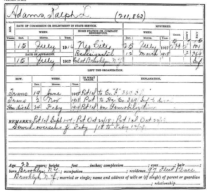 National Guard Muster Roll Abstract for World War I. Volume 38, Section A: Adams, Ralph