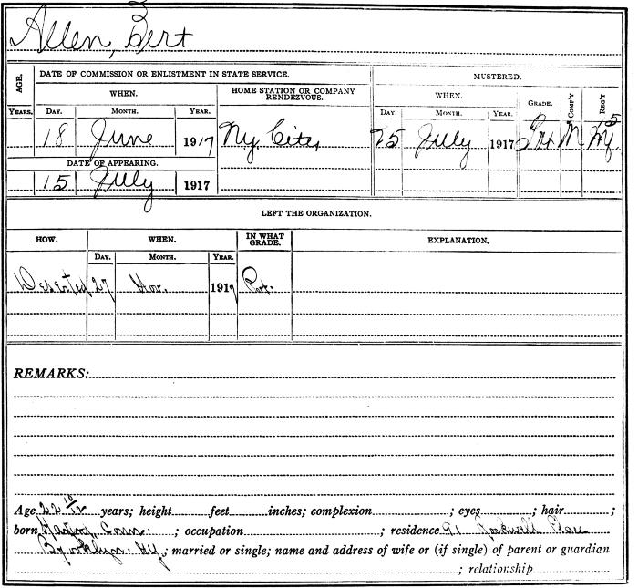 National Guard Muster Roll Abstract for World War I. Volume 38, Section A: Allen, Bert