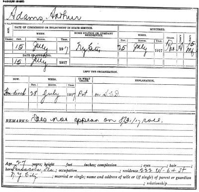 National Guard Muster Roll Abstract for World War I. Volume 38, Section A: Adams, Arthur