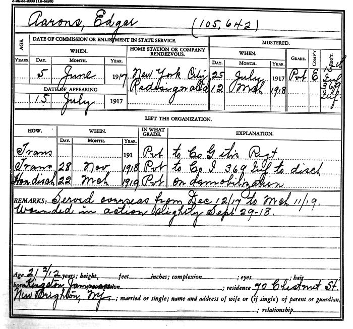 National Guard Muster Roll Abstract for World War I. Volume 38, Section A: Aarons, Edgar