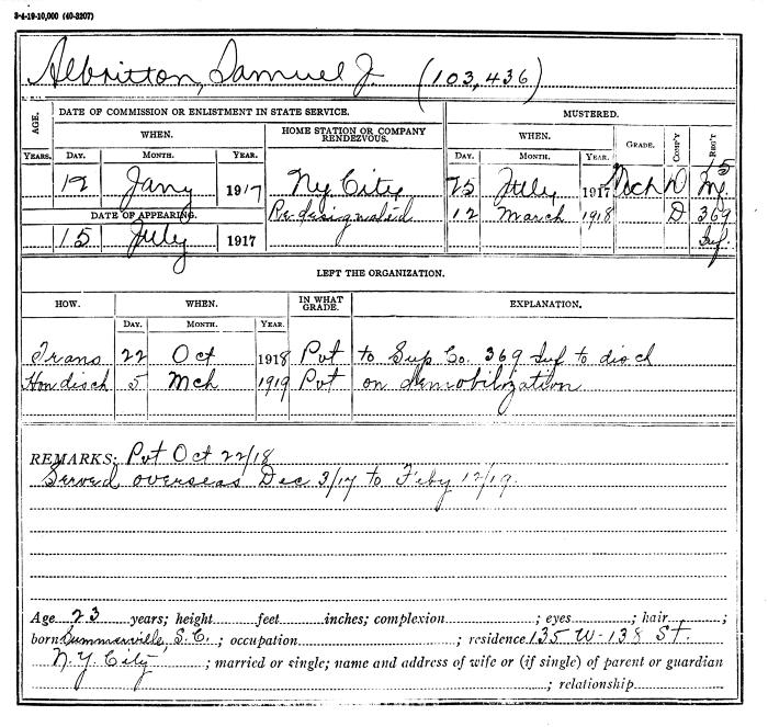 National Guard Muster Roll Abstract for World War I. Volume 38, Section A: Albritton, Samuel