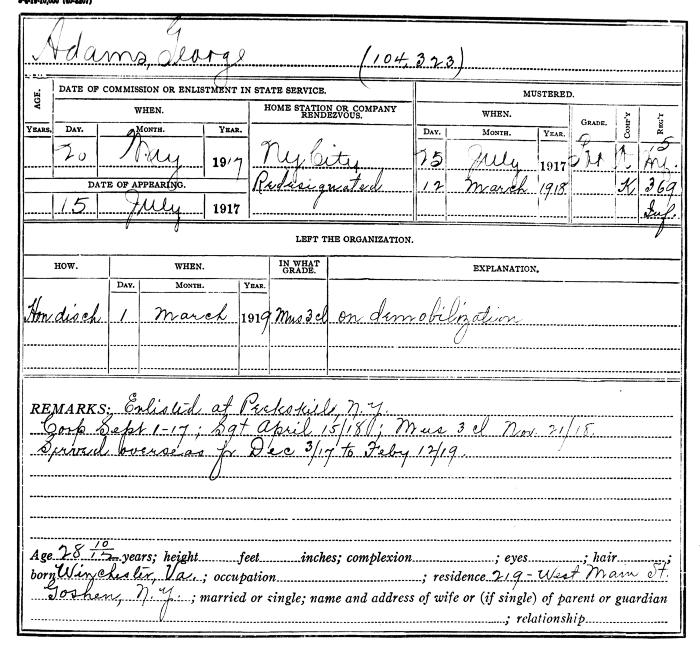 National Guard Muster Roll Abstract for World War I. Volume 38, Section A: Adams, George