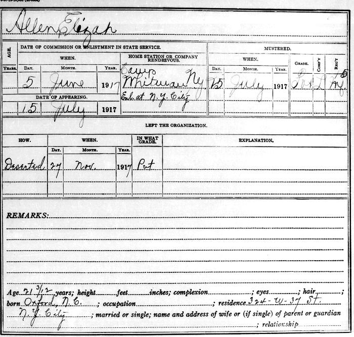 National Guard Muster Roll Abstract for World War I. Volume 38, Section A: Allen, Elizah