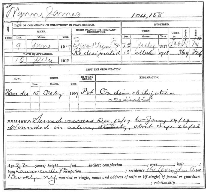 National Guard Muster Roll Abstract for World War I. Volume: 41, Section W: Wynn, James