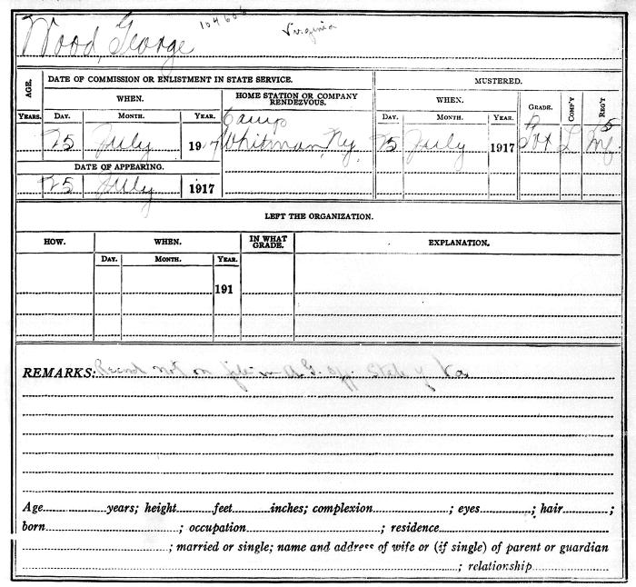 National Guard Muster Roll Abstract for World War I. Volume: 41, Section W: Wood, George