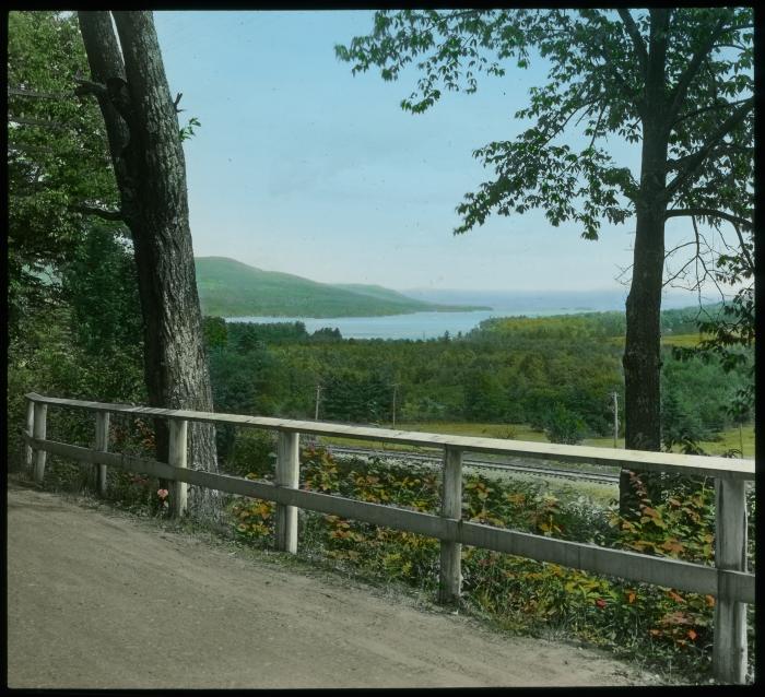 Near Lake George Village. View North over Lake George, Highway and D. & H. R. R. Tracks in Foreground