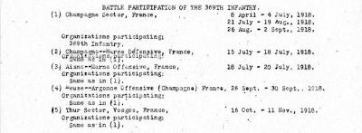 369th Regiment 'Harlem Hellfighters' Combat Record, Excerpted from The Ninety-Third Division