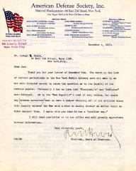 American Defense Society Letter, December 6, 1917