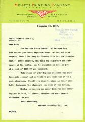 Mellett Printing Company Letter to the State Defense Council