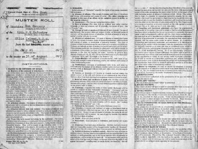 15th Regiment: Muster Roll of Machine Gun Company, Ellis Island,  July 25 - August 31, 1917, pp. 1-8.