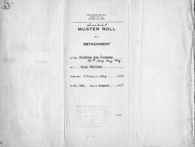 15th Regiment: Initial Muster Roll of Detachment of the Machine Gun Company, Camp Whitman, July 15 - August 2, 1917, pp. 1-4.