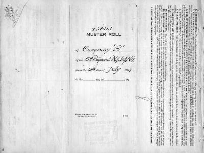 15th Regiment: Initial Muster Roll of Detachment of Company B, New York, New York,  July 15 - July 29, 1917, pp. 1-4.