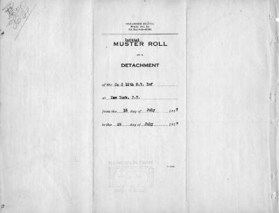 15th Regiment: Initial Muster Roll of Detachment of Company C, New York, New York,  July 15 - July 29, 1917, pp. 1-4.