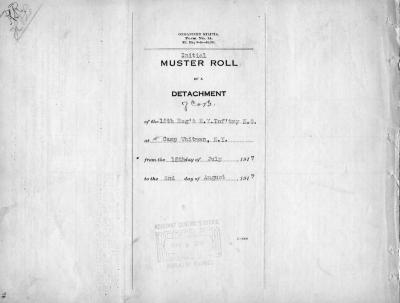 15th Regiment: Initial Muster Roll of Detachment of Company B, Camp Whitman, New York,  July 15 - August 2, 1917, pp. 1-4.