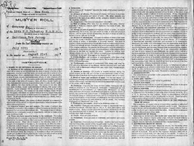 15th Regiment: Muster Roll of Company A, Harrison, New Jersey,  July 25 - August 31, 1917, pp. 1-8.