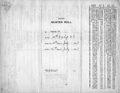 15th Regiment: Initial Muster Roll of Company D, NY Infantry, Camp Whitman, July 15 - 25, 1917, pp. 1-8.