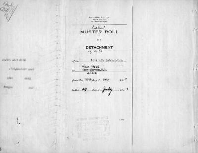 15th Regiment: Initial Muster Roll of Detachment of Company D, New York, New York,  July 15 - July 29, 1917, pp. 1-4.