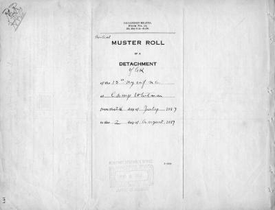 15th Regiment: Initial Muster Roll of a Detachment of Company K, NY Infantry, Camp Whitman, N.Y., July 15 - August 2, 1917, pp. 1-4.