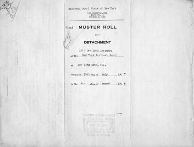 15th Regiment: Muster Roll of Detachment, Brooklyn Headquarters, July 25 - August 31, 1917, pp. 1-3.