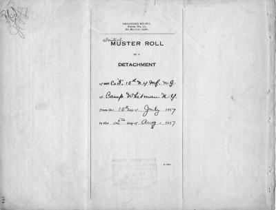 15th Regiment: Initial Muster Roll of Detachment of Company I, Camp Whitman, New York,  July 15 - August 2, 1917, pp. 1-4.