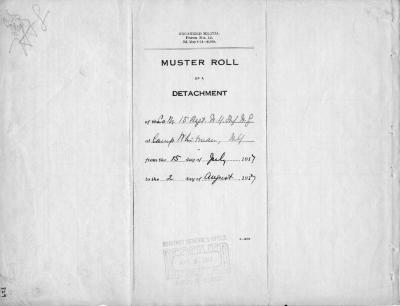 15th Regiment: Muster Roll of a Detachment of Company M, NY Infantry, Camp Whitman, N.Y., July 15 - August 2, 1917, pp.1-4.