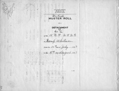 15th Regiment: Initial Muster Roll of  Company L, NY Infantry, Camp Whitman, N.Y., July 15 - August 2, 1917, pp. 1-4.