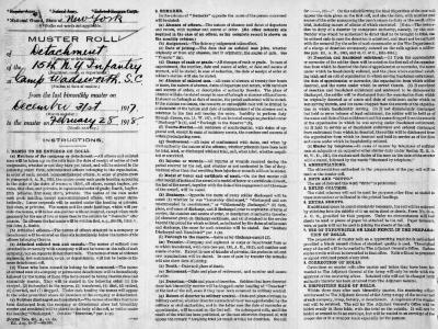 15th Regiment: Muster Roll of Detachment, Camp Wadsworth, South Carolina, December 31, 1917 - February 28, 1918, pp. 1-3.