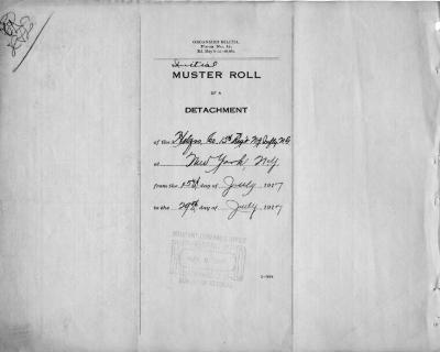 15th Regiment: Initial Muster Roll of Detachment, New York City, July 15 - July 29, 1917, pp. 1-4.