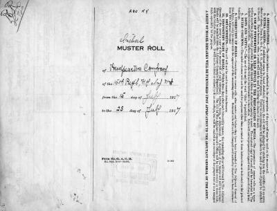 15th Regiment: Initial Muster Roll of Headquarters, NY Infantry, Camp Whitman, July 15 - 25, 1917, pp. 1-6.