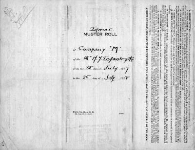 15th Regiment: Initial Muster Roll of  Company M, NY Infantry, Camp Whitman, N.Y., July 15 - 25, 1917, pp. 1-10.