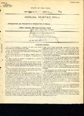 Annual Muster Roll of 2nd Battalion Headquarters Company, 369th Infantry