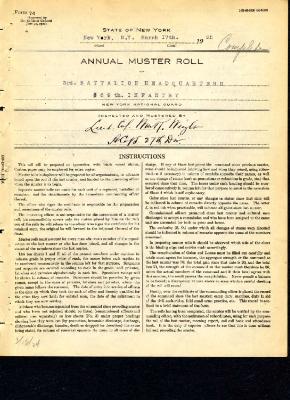 Annual Muster Roll of 3rd Battalion Headquarters, 369th Infantry