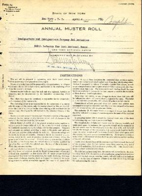 Annual Muster Roll of Headquarters and Headquarters Company 3rd Battalion, 369th Infantry
