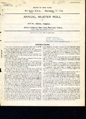 Annual Muster Roll of 3rd Battalion Headquarters Company, 369th Infantry